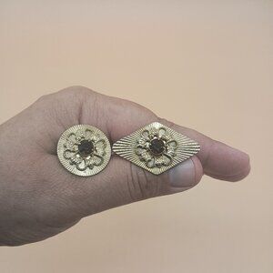 Pair Vintage Brooches Gold Tone Purple Rhinestone Edwardian Victorian Whimsygoth